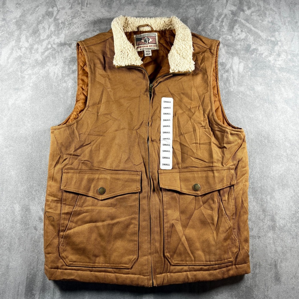Weatherproof Heritage Brand‎ Mens Small Brown Canvas Sherpa Lined Workwear Vest
